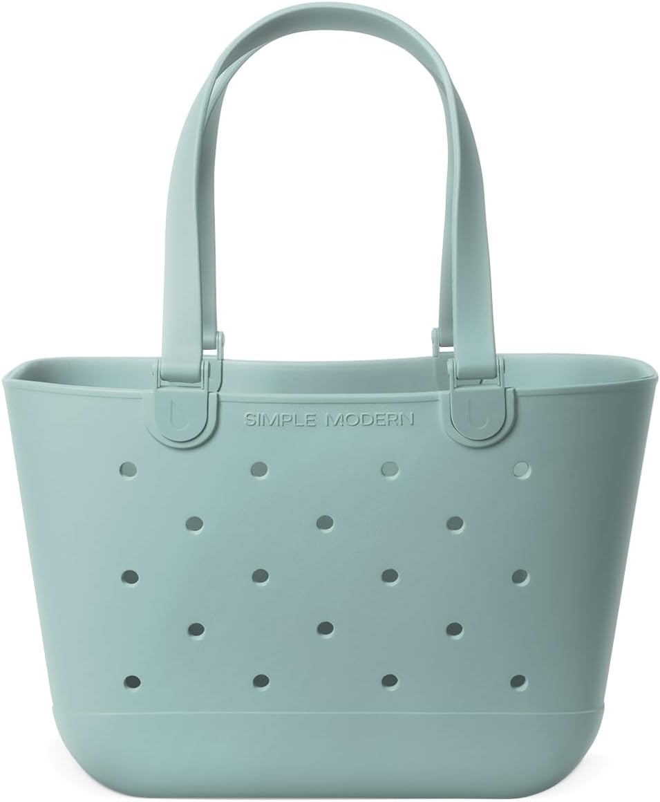Simple Modern Large Beach Bag | Waterproof Getaway Rubber Tote with Zipper Pocket for Travel, Pool, Boat, Groceries, Sports | Sea Glass Sage
