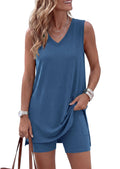 PRETTYGARDEN Women's 2026 Summer 2 Piece Shorts Sets V Neck Long Tank Tops High Waisted Loose Fit Matching Travel Outfits