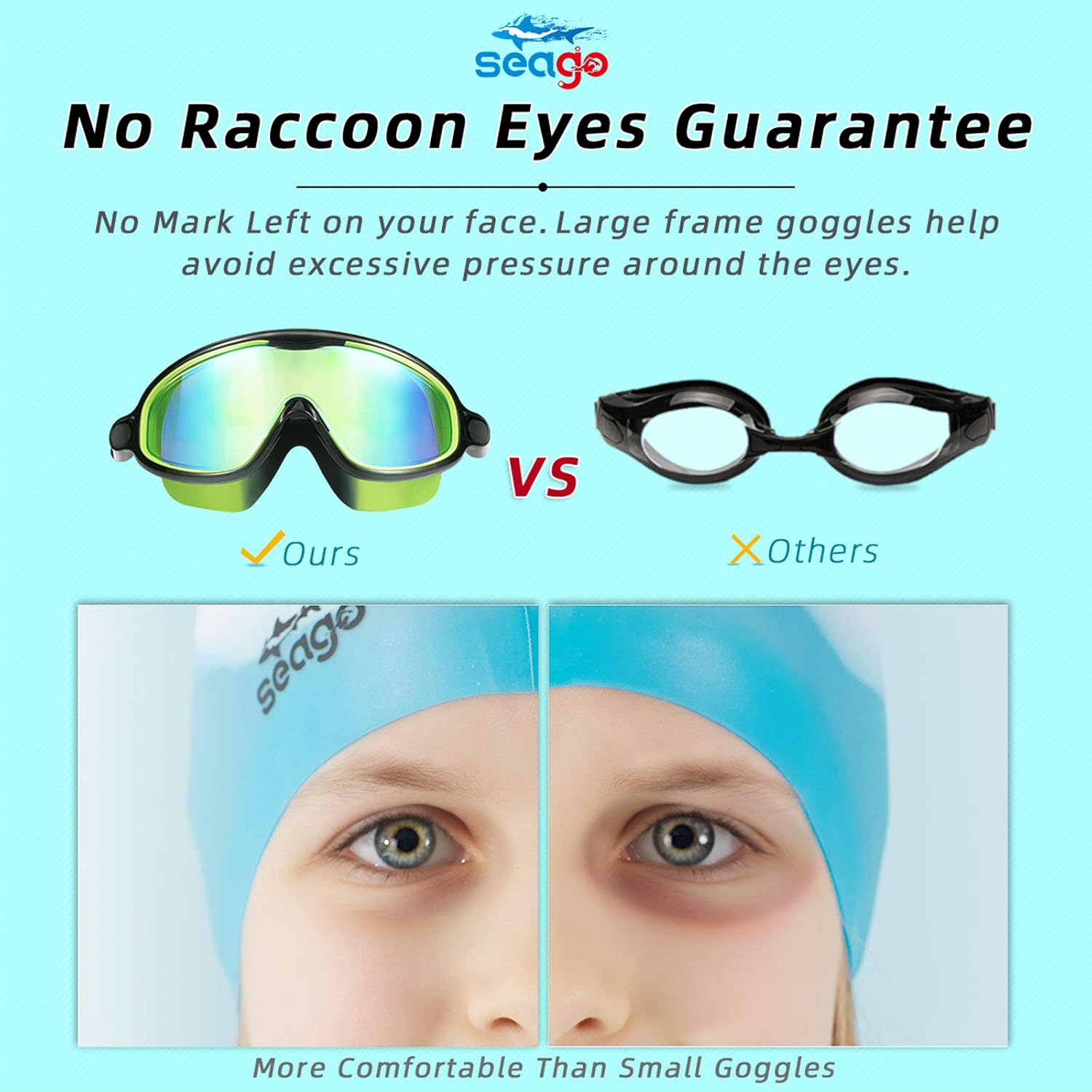 Seago Swim Goggles 2 Pack Anti-Fog Anti-UV Wide View Swimming Goggles for Kids 3-14