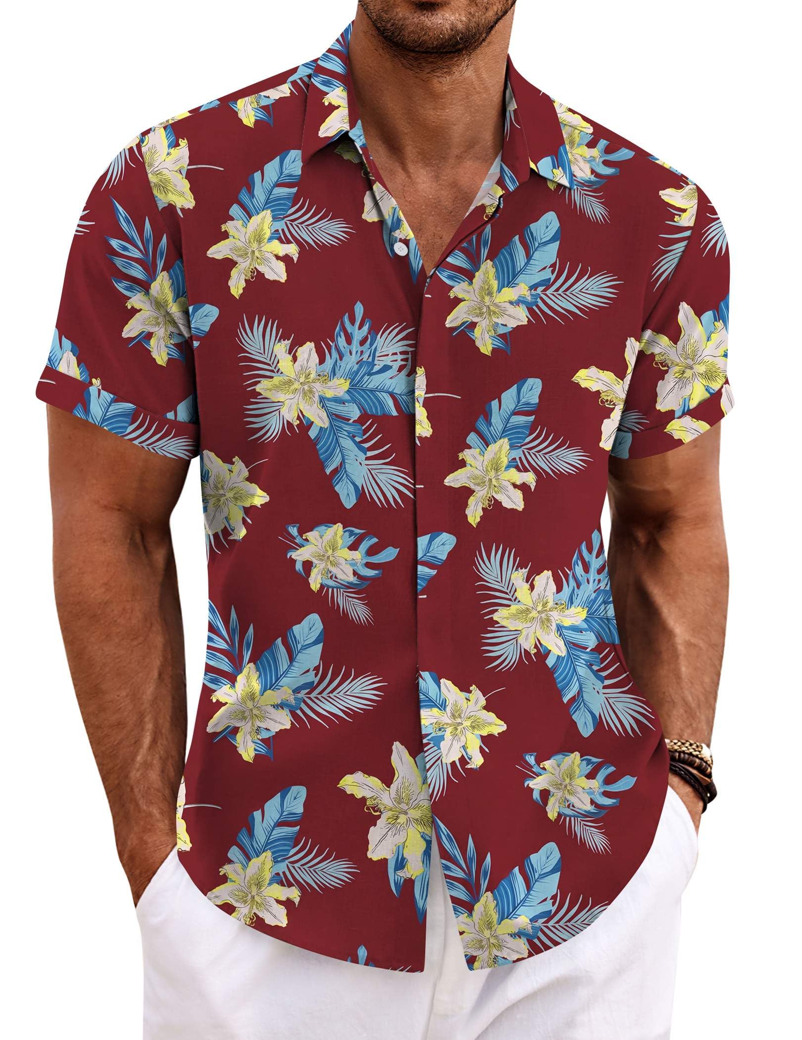 COOFANDY Men's Linen Shirts Short Sleeve Casual Shirts Button Down Shirt for Men Beach Summer Wedding Shirt