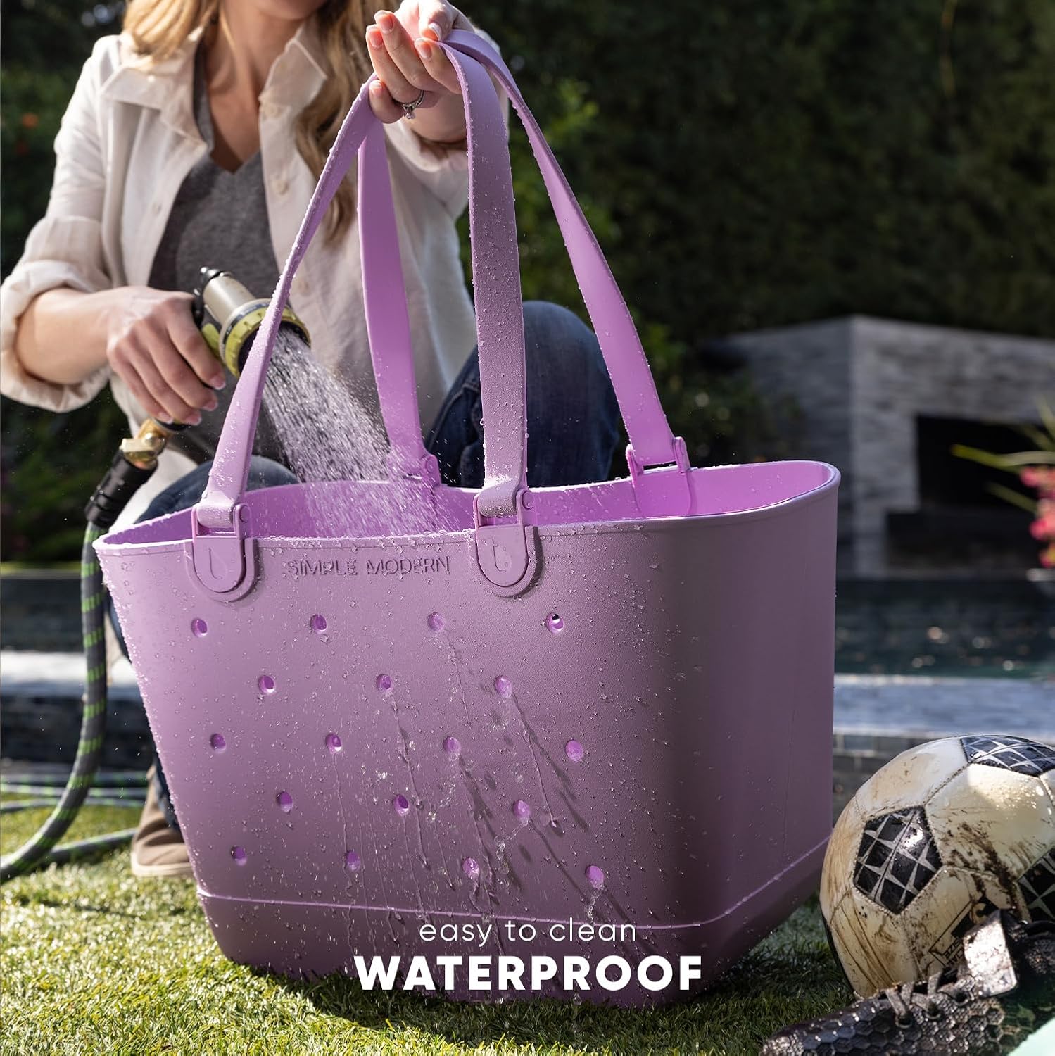 Simple Modern Large Beach Bag | Waterproof Getaway Rubber Tote with Zipper Pocket for Travel, Pool, Boat, Groceries, Sports | Sea Glass Sage