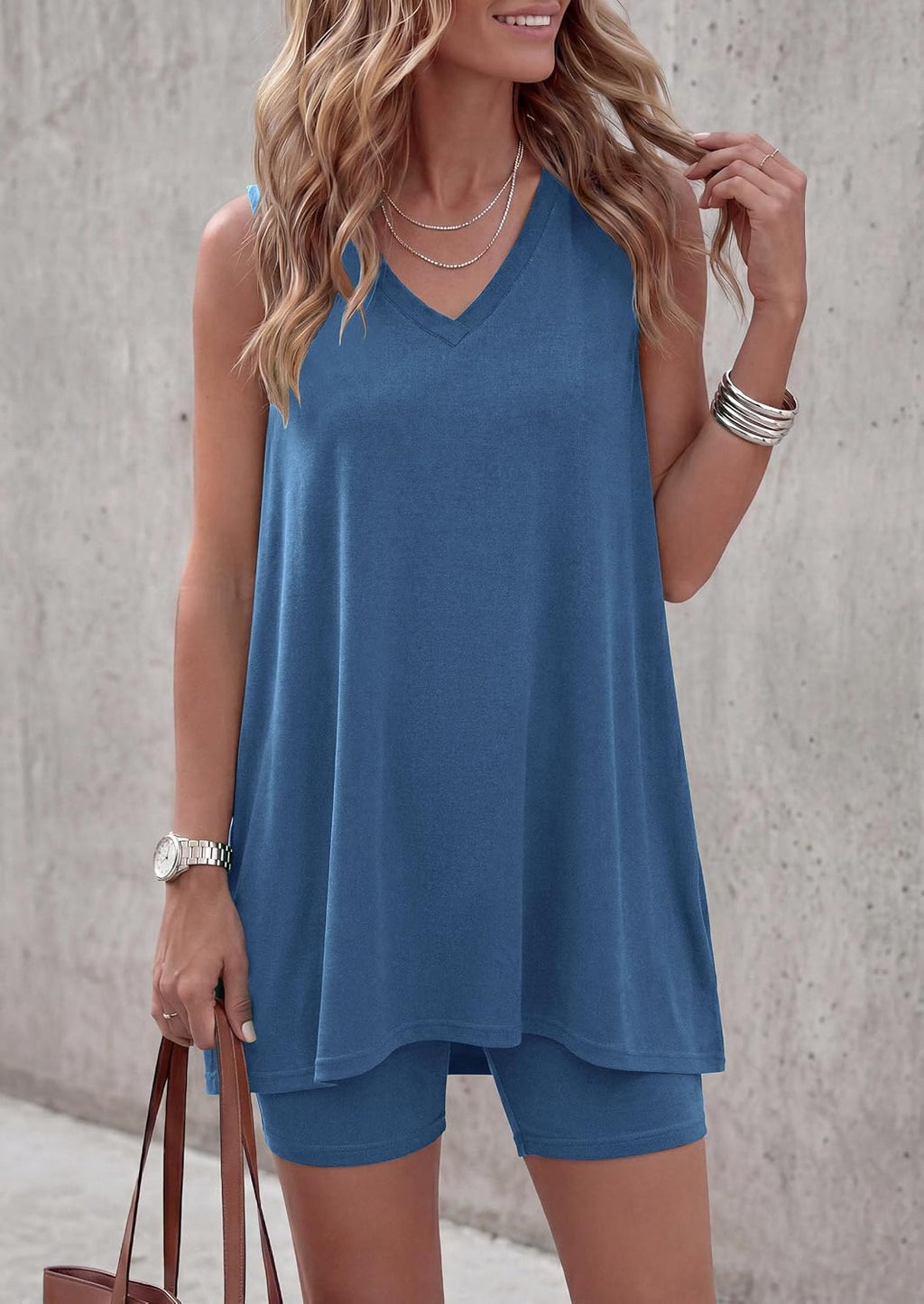 PRETTYGARDEN Women's 2026 Summer 2 Piece Shorts Sets V Neck Long Tank Tops High Waisted Loose Fit Matching Travel Outfits