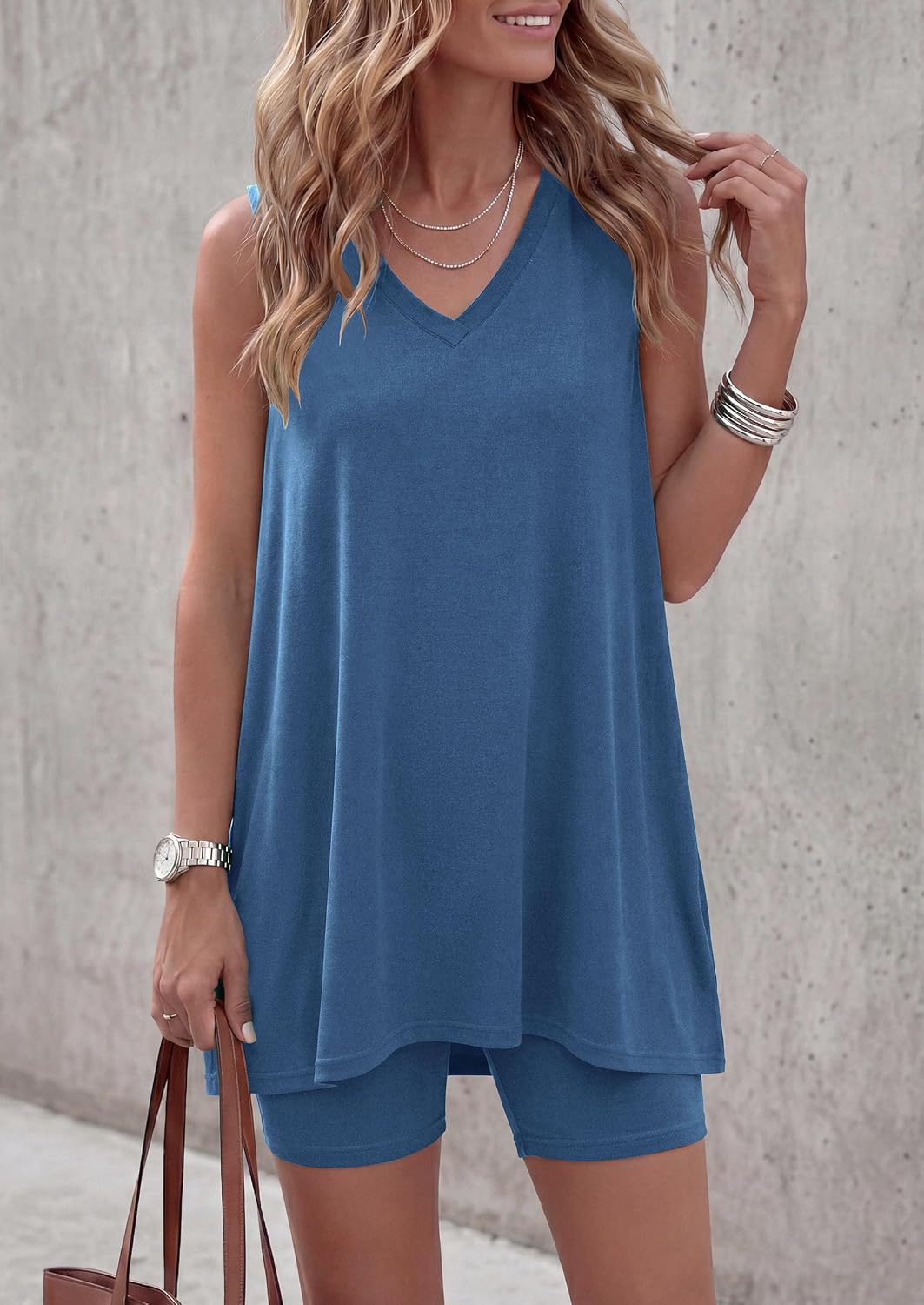 PRETTYGARDEN Women's 2026 Summer 2 Piece Shorts Sets V Neck Long Tank Tops High Waisted Loose Fit Matching Travel Outfits